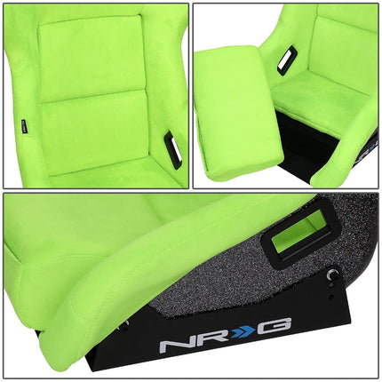 NRG Innovations NRG-FRP-302NG-PRISMA Universal Fixed Back Bucket Racing Seat for 6-Point Harnesses, Size L, Green Cover, 24" W X 36" H X 18" D