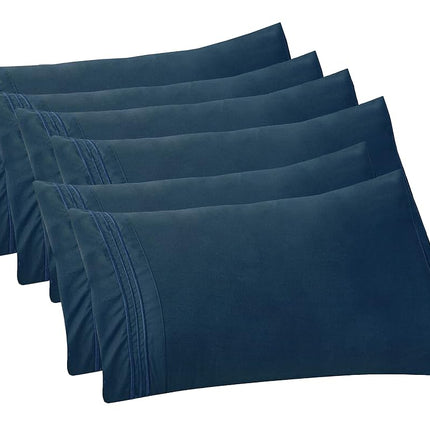 Elegant Comfort 6-Pack Solid Pillowcases 1500 Premium Hotel Quality Microfiber - Smooth Weave, Wrinkle and Stain Resistant, Easy Slip-On, 6-Piece Set, Standard/Queen Pillowcase, Navy