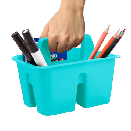 Storex Mini Classroom Caddy, Multipurpose Classroom Organizer with Handle, Teal, 12-Pack (01065U12C)