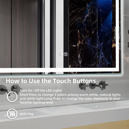 LED Bathroom Mirror, 24x32Inch Front and Backlit, 3 Colors Dimmable, CRI>90 Double Lights, Enhanced Anti-Fog, Wall Mount Lighted Mirror, Horizontally/Vertically Mounted