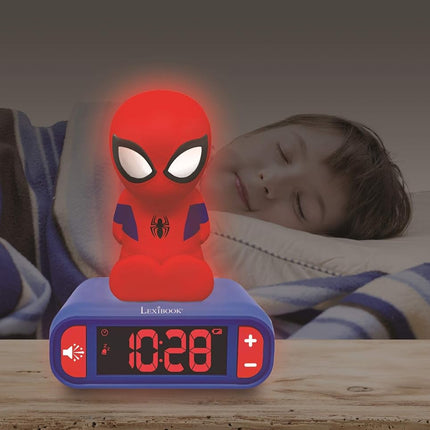 LEXIBOOK - Marvel Spider-Man Digital Alarm Clock with Night Light Snooze and Marvel Spider Man Superheroes Sound Effects - Boys Clock - Luminous Spiderman, Blue - RL800SP