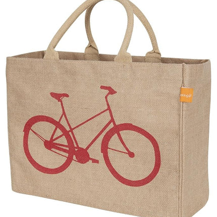 KAF Home Jute Market Tote Bag with Bicycle Print, 