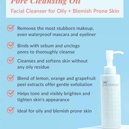 DHC Pore Cleansing Oil, Facial Cleansing Oil, Makeup Remover, Unclog Pores, Residue-Free, Ideal for Oily and Acne Prone Skin, Fragrance and Colorant Free, 5 fl. oz.
