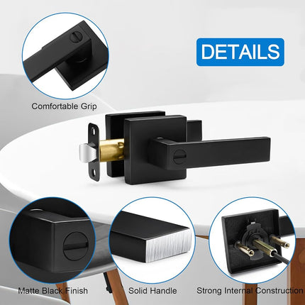 Hasmikit 5 Pack Matte Black Door Handles Privacy Door Levers, Heavy Duty Bed and Bath Door Locks Interior Door Knobs, Reversible Keyless Flat Levers with Square Rosette