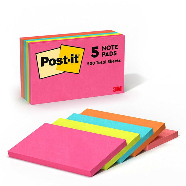 Post-it Notes 6555PK Original Pads in Cape Town Colors, 3 x 5, 100-Sheet (Pack of 5)