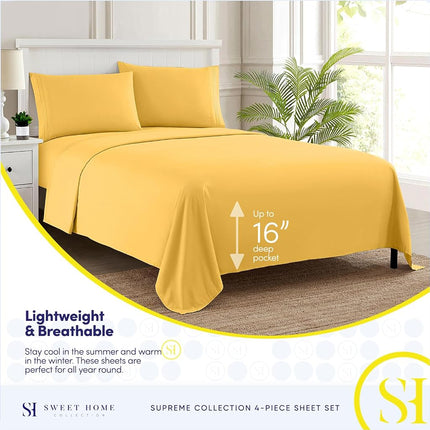 California King Sheet Sets - Breathable Luxury Sheets with Full Elastic & Secure Corner Straps Built In - 1800 Supreme Collection Cal King Deep Pocket Bedding Set, Sheet Set, California King, Yellow