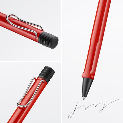 Lamy safari red - Ballpoint Pen with ergonomic grip & line width M - for pleasant long writing - made of robust ASA plastic – including large capacity refill M 16 in blue