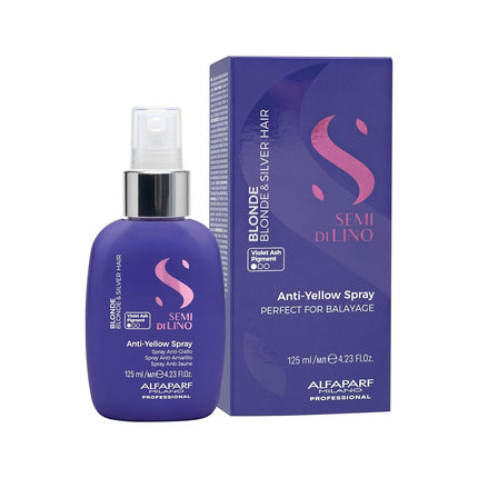 Alfaparf Milano Semi di Lino Anti-Yellow Leave In Toner Spray - Blonde Toner for Brassy Hair with Violet Ash Pigments - Partially Lightens, Neutralizes Yellow Tones + Detangles - Vegan (4.4oz)