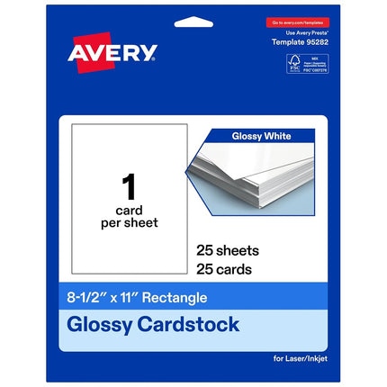 Avery Printable Rectangle Cardstock, 8.5" x 11", Glossy White Cardstock, Laser/Inkjet Cards, 25 Total