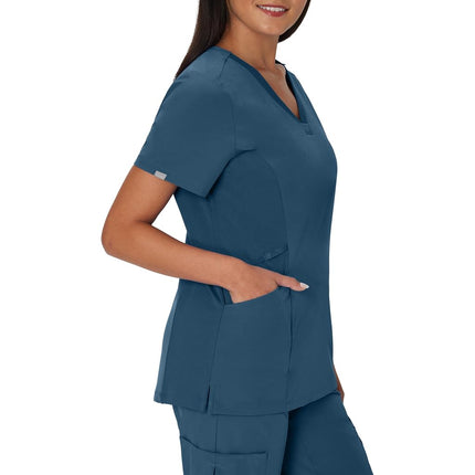 Hanes Women's Healthcare Top, Moisture-Wicking Stretch Scrub Shirts, Ribbed Side Panels, Caribbean Blue, S