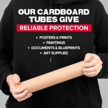 2" x 20" Reinforced Kraft Paper Mailing Tubes, Pack of 6 Tubes with 2 Caps Each – USPS Approved Poster Tube – Made in USA Cardboard Tube for Shipping and Storing Posters, Prints, Artwork, or Documents