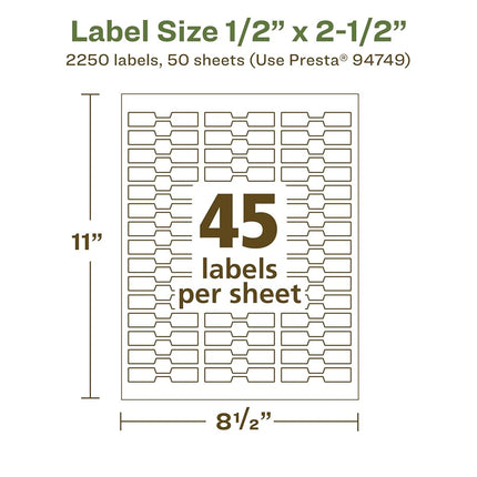 Avery EcoFriendly Matte White Recycled Barbell Labels, 0.5" x 2.5", Matte White Labels, Permanent Label Adhesive, Laser/Inkjet, 2,250 Printable Labels