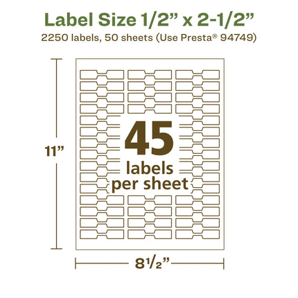 Avery EcoFriendly Matte White Recycled Barbell Labels, 0.5" x 2.5", Matte White Labels, Permanent Label Adhesive, Laser/Inkjet, 2,250 Printable Labels