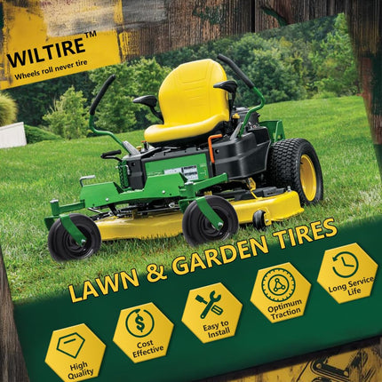 Wiltire 11x4.00-5 Flat Free Tire and Wheel (2 Pack),Universal 11x4-5 Solid Smooth Tractor Turf Tire with Rim, 3.4" Centered Hub and 3/4" & 5/8" Bushing, For Zero Turn Mowers and Riding Lawn Mower