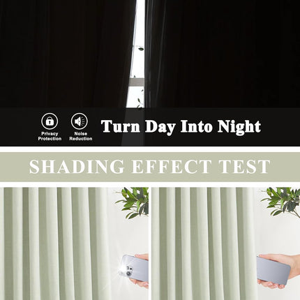 Vision Home Green Pleated Curtains Linen Blend Room Darkening Window Curtains for Living Room Bedroom Thermal Insulated with Hooks 2 Panels 40" W x 84" L