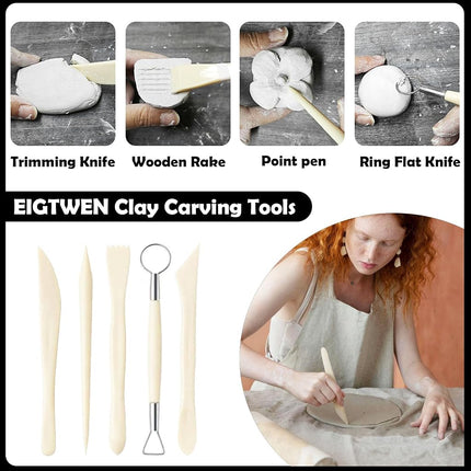 EIGTWEN 100ml Air Dry Clay Glaze and 29pcs Clay tools kit, Matte Clay Varnish Protects Clay from Surface Wear, Pottery Tools Can be Used for Stippling, Carving, Molding, and Shaping Clay Crafts(Matte)