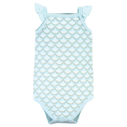 Hudson Baby Unisex Baby Cotton Sleeveless Bodysuits, Coral Mint Mermaid, 3-6 Months