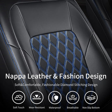 Huidasource Custom Fit RAV4 Car Seat Covers Front&Rear Full Set, Waterproof Leather Car Seat Protector Covers Fit for 2013-2018 Toyota Rav4 XLE LE XLE Premium Limited (Not for Hybrid, Black&Blue)