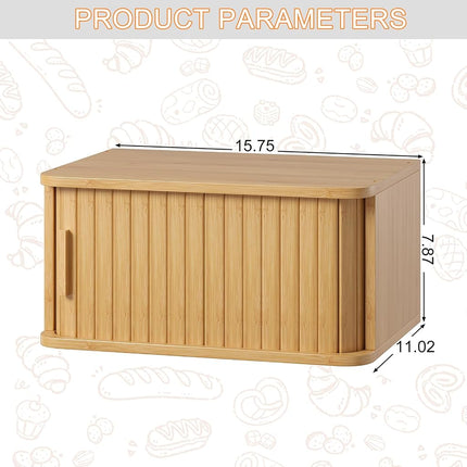 WOWLIVE Bread Box for Kitchen Countertop, Large Roll Top Bread Boxes with Sliding Door, Airtight Bread Storage Container for Loaves, Pastries & Bagels, Bamboo Counter Organizer (Natural, Medium)