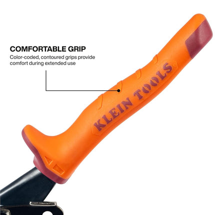 Metal Shears, Aviation Snips with Wire Cutter, Left Curvature Klein Tools 1200L