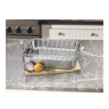 CUISINART MCP117-16BR Asador rectangular de acero inoxidable MultiClad Pro de 16 pulgadas con rejilla, plateado