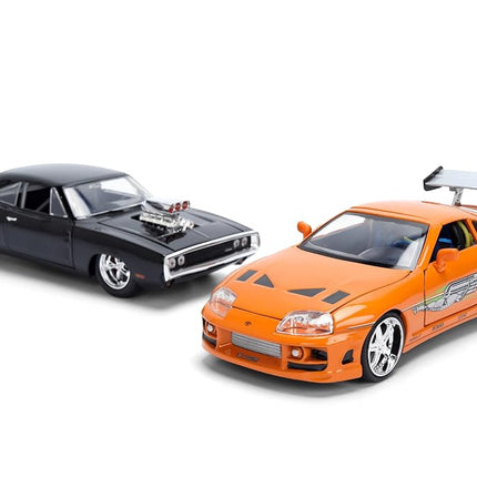Jada Toys Fast & Furious 1:24 Scale Anniversary Twin Pack Die-Cast Dom’s 1970 Dodge Charger R/T and Brian’s 1995 Toyota Supra – Collector Replica Set