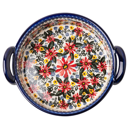 Bicuzat Red Daisy Flower Vintage Style Ceramic Bakeware Casserole Dish Baking Pan Lasagna Pans Baking Dish with Handles for Oven/Cooking/Kitchen-1 PCS, 32 OZ