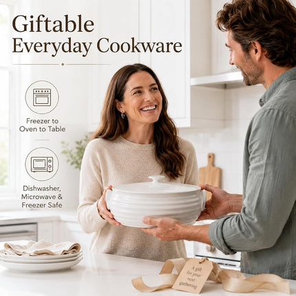 Portmeirion x Sophie Conran Porcelain Casserole Dish with Lid - White Oval Serving Dish, Oven, Microwave and Dishwasher Safe, Suitable for Everyday Cooking and Entertaining