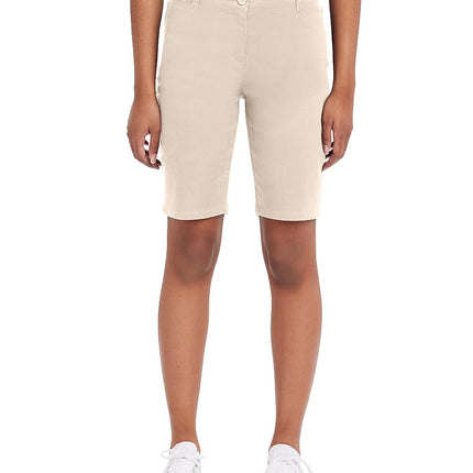 Shorts Bermudas Uniforme Izod Juniors, Estilo Ajustado con Cierre de Gancho y Ojal, Tejido de Sarga Elástica, Saten Azul Marino, 9