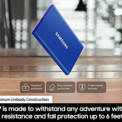 Samsung T7 Portable SSD 2TB - Up to 1050MB/s - USB 3.2 External Solid State Drive, Blue (MU-PC2T0H/AM)