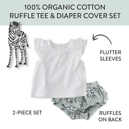 2-Piece Flutter Tee, Dress with Ruffle Diaper Cover 100% Organic Cotton for Infant Baby and Toddler Girls, Zebra Camo, 12 Months