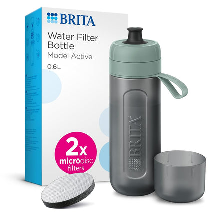 BRITA Sports Water Filter Bottle Model Active (600ml), 2x MicroDisc Filters