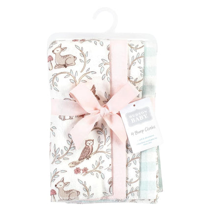 Hudson Baby Unisex Baby Cotton Flannel Burp Cloths 4-Pack, Girl Woodland Pals, One Size