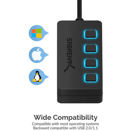SABRENT USB Hub 4 Port USB 2.0 Portable Travel USB Docking Station with Individual LED lit Power Switches [Charging NOT Supported] for Mac & PC (HB-UMLS)