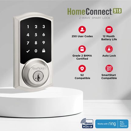 Kwikset 99180-007 HomeConnect 918 Traditional Satin Nickel Electronic Deadbolt