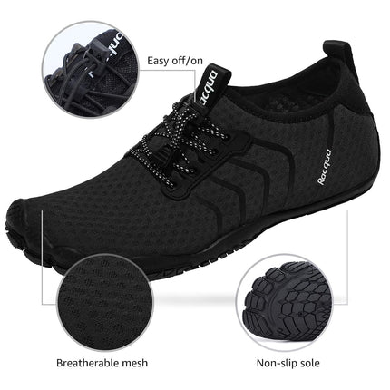 Racqua Water Shoes Quick Dry Barefoot Beach Aqua Sport Swim Surf Pool Hiking Diving Walking for Men Women Black EU 42=UK 9