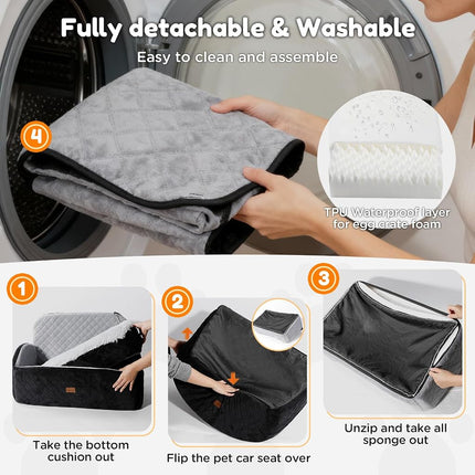 Gimars Upgrade Dog Car Seat with Reversible Long & Short Plush Seat Cushion for Small/Medium/Large Dogs Up to 27kg, Detachable Washable Anti-Slip Dog Booster Seat with 13cm 28D Egg-Crate Foam, L