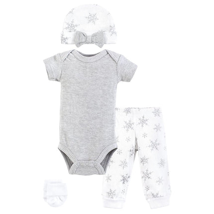 Hudson Baby Conjunto de pijama térmico unisex de 4 piezas para prematuros, manga corta, copo de nieve, prematuro