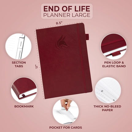 Clever Fox Large End of Life Planner – Guided Final Arrangements Organizer Notebook for Instructions, Beneficiary Info, Will Preparation, Last Wishes & Funeral Planning – 8.5" x 11" (Burgundy)