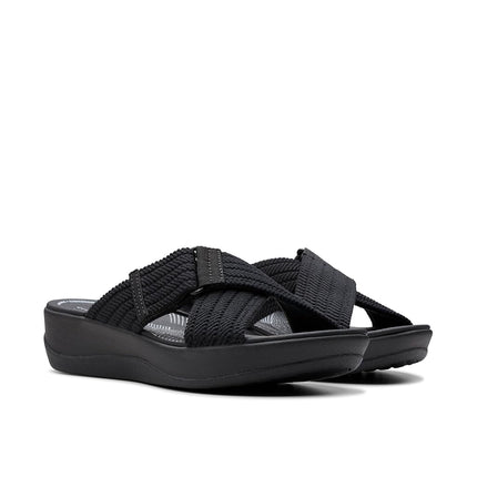 Clarks Women's Arla Wave Slide Sandal, Black Textile, 7.5 UK