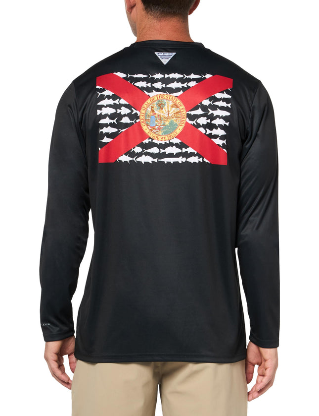 Columbia Men's Terminal Tackle PFG Fish Flag Long Sleeve, Negro/Bandera FL, 4TG