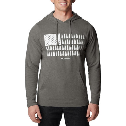 Columbia Men's Trek Graphic Hoodie, Charcoal Heather/Treeline Flag Graphic, XX-Large