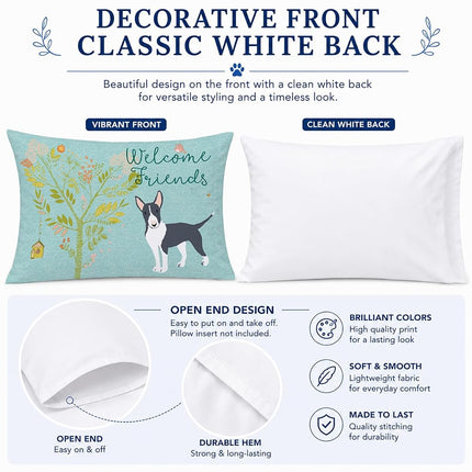 Caroline's Treasures BB7604PILLOWCASE Welcome Friends Black Bull Terrier Fabric Standard Pillowcase, Standard, Multicolor