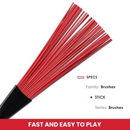 Vic FIrth - Jazz Rake Drum Brushes - Retractable - Red Plastic Brush - Black Handle