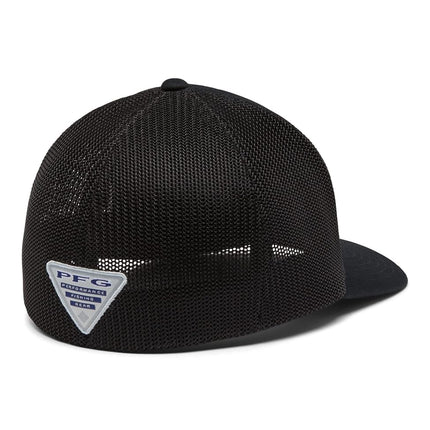 Gorra de malla Columbia PFG Flag - Corona alta, Negro/Negro/Pez de Texas, Grande/Extragrande