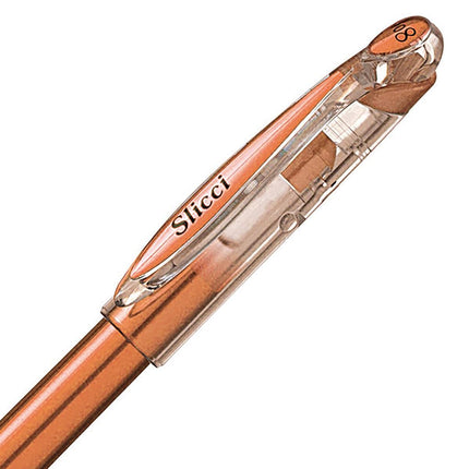 Pentel Arts Slicci Metallic 0.8 mm Needle Tip Gel Pen, Metallic Bronze Ink, Box of 12 (BG208MEX)