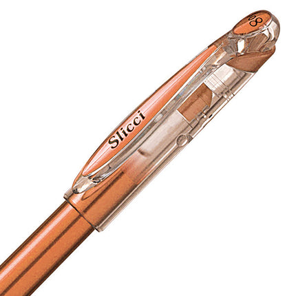 Pentel Arts Slicci Metálico Bolígrafo de Gel Punta de Aguja 0.8 mm, Tinta Bronce Metálico, Caja de 12 (BG208MEX)