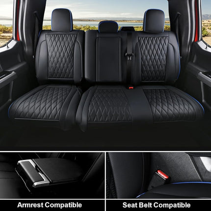Coverado Leather Ford F150 Seat Covers Full Set, Automotive Seat Covers for Pick-up Truck, Waterproof Cushion Cover for 2015-2025 F150 and 2017-2025 F250 F350 F450 (Blue line)