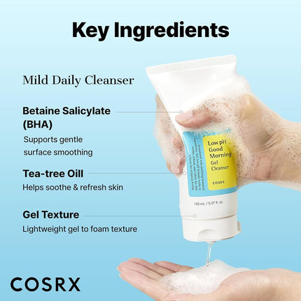 COSRX Low pH Good Morning Gel Cleanser, 5.07 fl.oz / 150ml | Mild Face Cleanser | Korean Skin Care for Acne Prone Skin, PH Balancing, Anti Acne, Breakouts Treatment