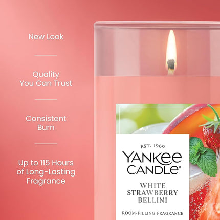 Yankee Candle White Strawberry Bellini Signature Medium Pillar Candle, 14.25oz